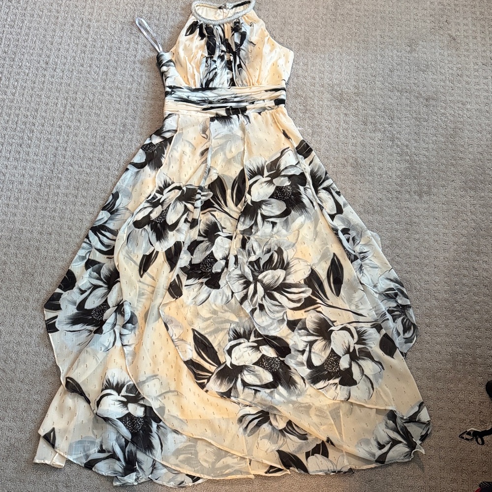 Calvin Klein Black and Cream Floral Maxi Dress